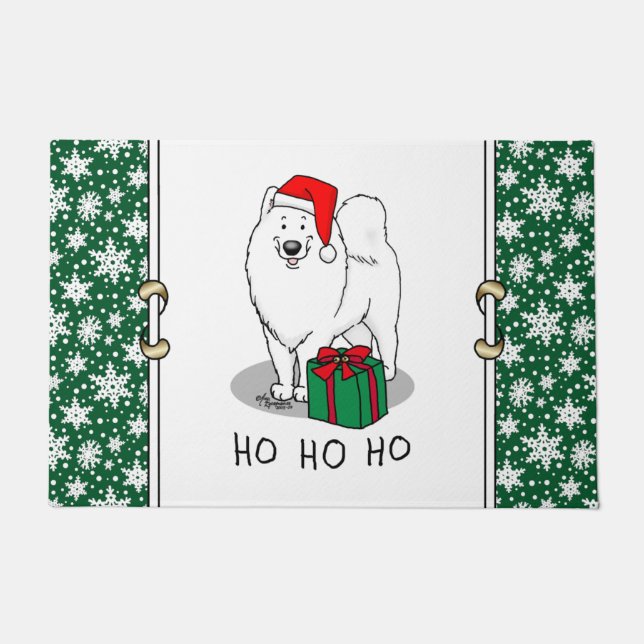 Christmas Santa Claus Hat Samoyed Dog Cute Doormat (Front)