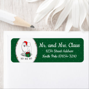 Christmas Santa Claus Hat Samoyed Dog Cute Label