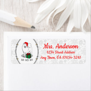 Christmas Santa Claus Hat Samoyed Dog Cute Label