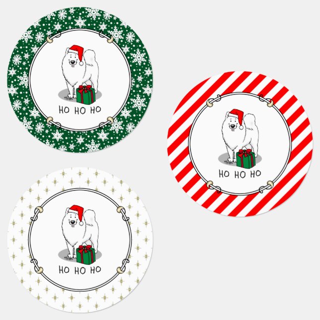 Christmas Santa Claus Hat Samoyed Dog Cute Labels (Group)