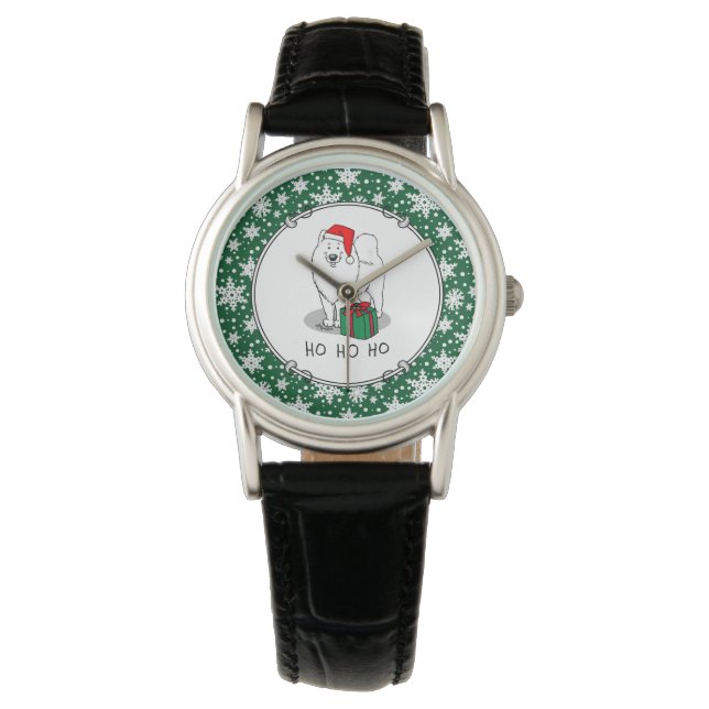 Christmas Santa Claus Hat Samoyed Dog Cute Watch (Front)