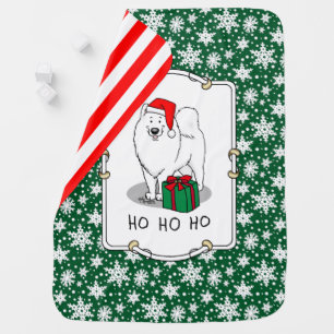 Christmas Santa Claus Hat Samoyed Dog Funny Baby Blanket