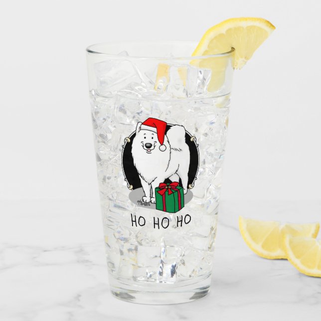 Christmas Santa Claus Hat Samoyed Dog Funny Glass (Back Ice)