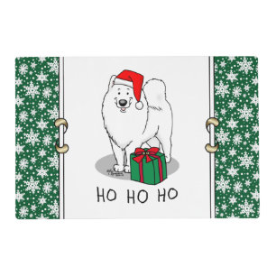 Christmas Santa Claus Hat Samoyed Dog Funny Placemat