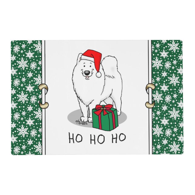 Christmas Santa Claus Hat Samoyed Dog Funny Placemat (Front)