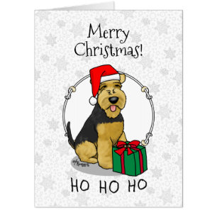 Christmas Santa Claus Hat Welsh Terrier Dog Cute Card