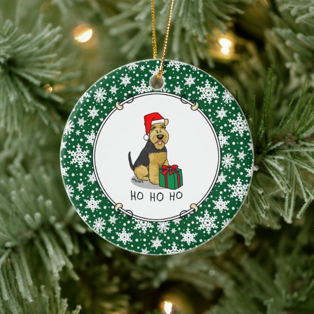 Christmas Santa Claus Hat Welsh Terrier Dog Cute Ceramic Ornament (Tree)