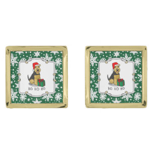 Christmas Santa Claus Hat Welsh Terrier Dog Cute Cufflinks