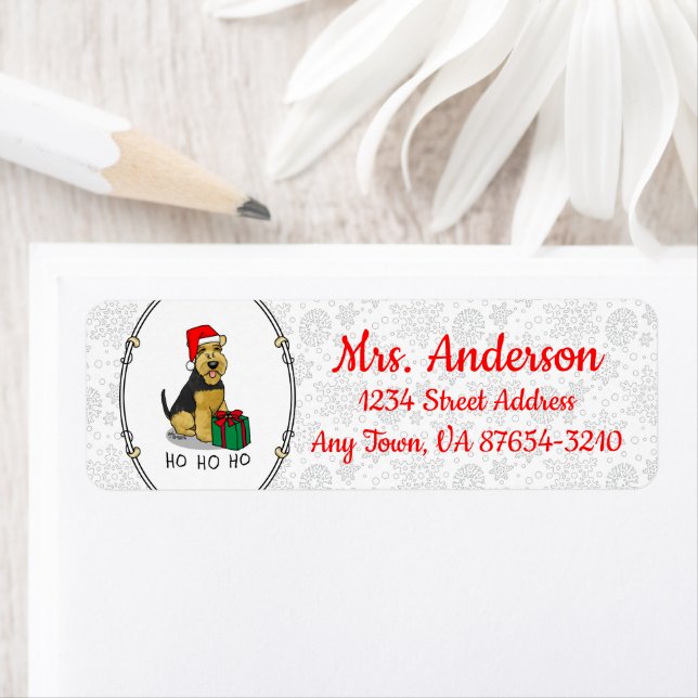 Christmas Santa Claus Hat Welsh Terrier Dog Cute Label (Insitu)