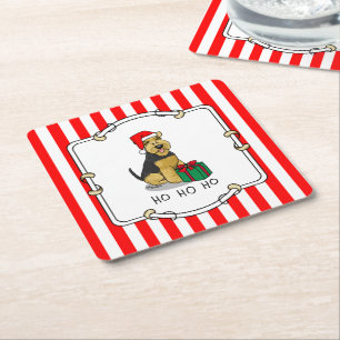 Christmas Santa Claus Hat Welsh Terrier Dog Cute Square Paper Coaster