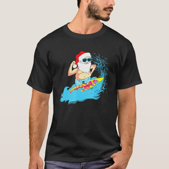 Christmas Santa Claus Hawaiian Surfing Summer Surf T-Shirt (Front)