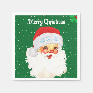 Christmas Santa Claus HO HO HO on Green Napkins