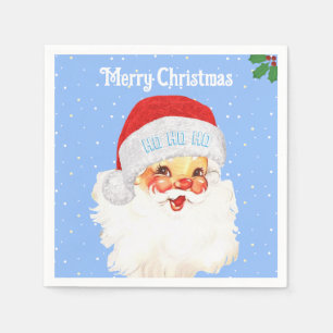 Christmas Santa Claus HO HO HO on Light Blue Napkins
