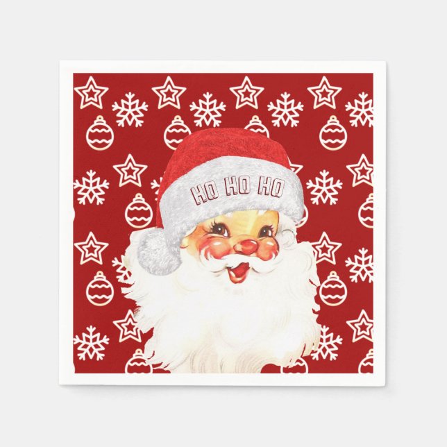 Christmas Santa Claus HO HO HO on Red Napkins (Front)