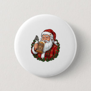 Christmas Santa Claus Holding Beer Glass Button