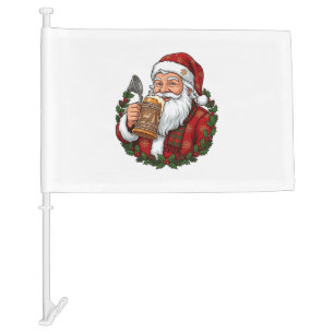 Christmas Santa Claus Holding Beer Glass Car Flag