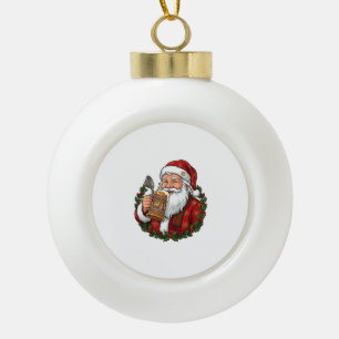 Christmas Santa Claus Holding Beer Glass Ceramic Ball Christmas Ornament