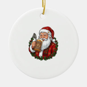Christmas Santa Claus Holding Beer Glass Ceramic Ornament