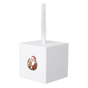 Christmas Santa Claus Holding Beer Glass Cube Ornament