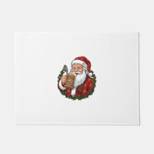 Christmas Santa Claus Holding Beer Glass Doormat