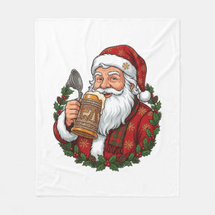 Christmas Santa Claus Holding Beer Glass Fleece Blanket