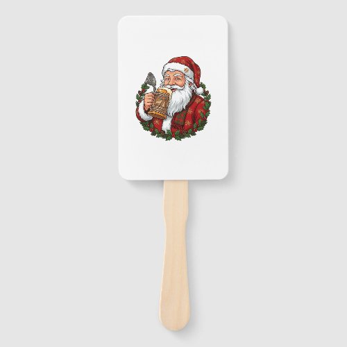 Christmas Santa Claus Holding Beer Glass Hand Fan
