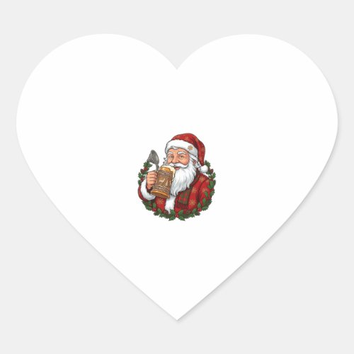 Christmas Santa Claus Holding Beer Glass Heart Sticker