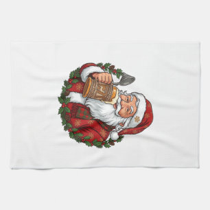 Christmas Santa Claus Holding Beer Glass Kitchen Towel
