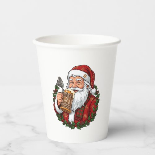 Christmas Santa Claus Holding Beer Glass Paper Cups