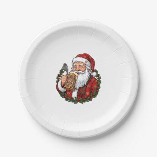 Christmas Santa Claus Holding Beer Glass Paper Plates