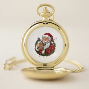 Christmas Santa Claus Holding Beer Glass Pocket Watch