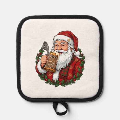 Christmas Santa Claus Holding Beer Glass Pot Holder