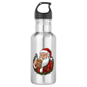 Christmas Santa Claus Holding Beer Glass Stainless Steel Water Bottle