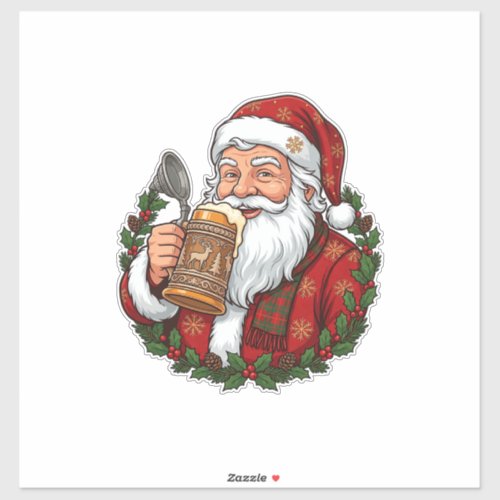 Christmas Santa Claus Holding Beer Glass Sticker