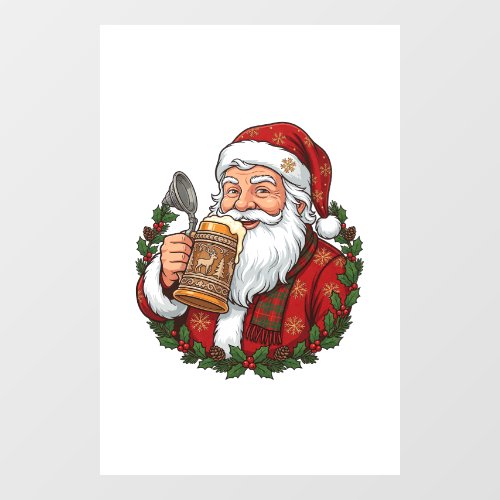 Christmas Santa Claus Holding Beer Glass Window Cling
