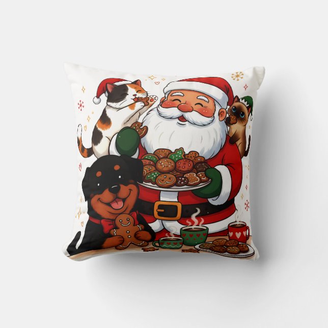 christmas, santa claus, holiday cookies, calico ca throw pillow (Front)