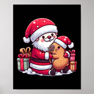 Christmas Santa Claus Hugging Cute Capybara With S Poster