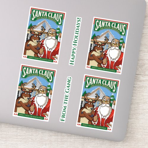 Christmas Santa Claus  Kickin Reindeer Snowing Sticker
