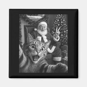 Christmas Santa Claus Merry X-mas Funny Cat Selfie Magnet