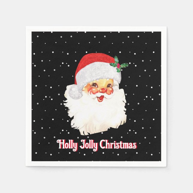 Christmas Santa Claus on Black Napkins (Front)