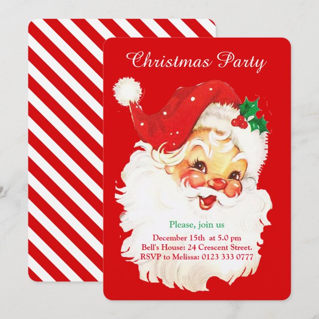Christmas Santa Claus on Red Party Invitation (Front/Back)