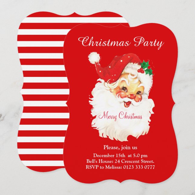 Christmas Santa Claus on Red Party Invitation (Front/Back)