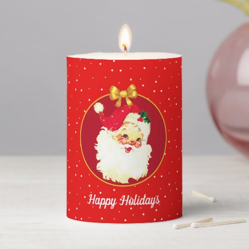 Christmas Santa Claus on Red  Pillar Candle