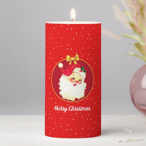 Christmas Santa Claus on Red  Pillar Candle