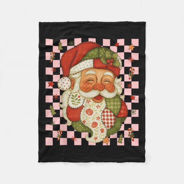 Christmas Santa Claus Patchwork Matching Family 20 Fleece Blanket (Front)