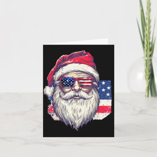 Christmas Santa Claus Patriotic Usa Sungles In Jul Card (Front)