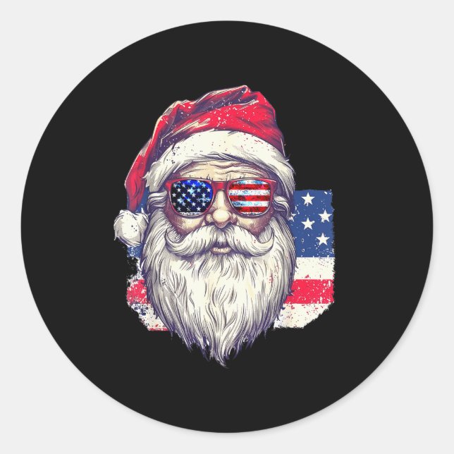 Christmas Santa Claus Patriotic Usa Sungles In Jul Classic Round Sticker (Front)