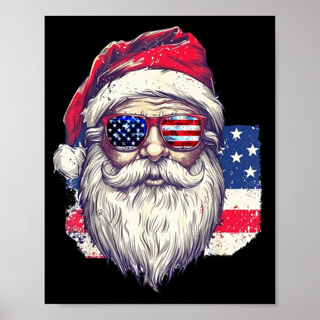 Christmas Santa Claus Patriotic Usa Sungles In Jul Poster (Front)