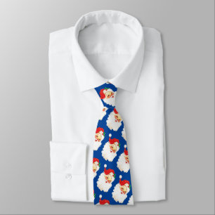 Christmas Santa Claus Pattern on Blue Neck Tie
