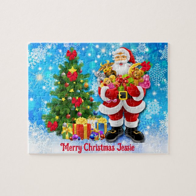 Christmas Santa Claus Personalize Child's Name Jigsaw Puzzle (Horizontal)